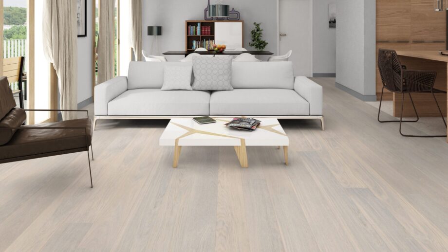 Parkettboden Tarkett Shade Eiche Cotton White, Landhausdiele, 2-seitig Mikrofase, gebeizt und mattlackiert – 4