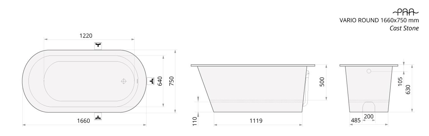 Badewanne PAA VARIO, Cast Stone Mineralguss, glänzend