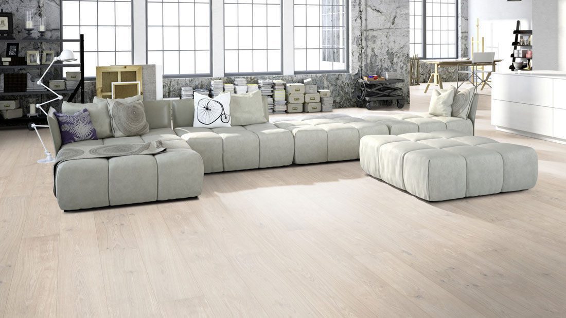 Parkett Boden Eiche Meister Limed white oak lively, gebürstet, matt versiegelt