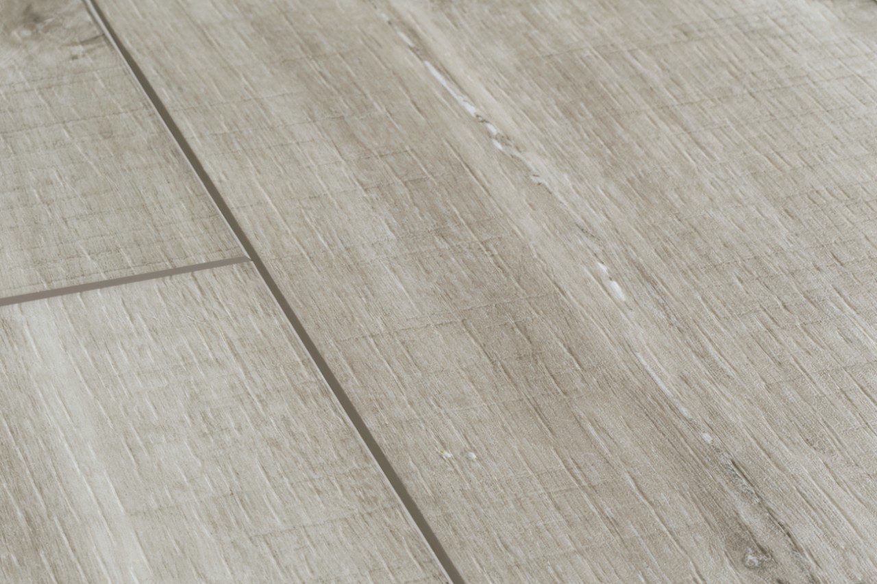 LVT Vinylboden Quick-Step Balance Click Canyon Eiche grau, Sägespuren, gefast
