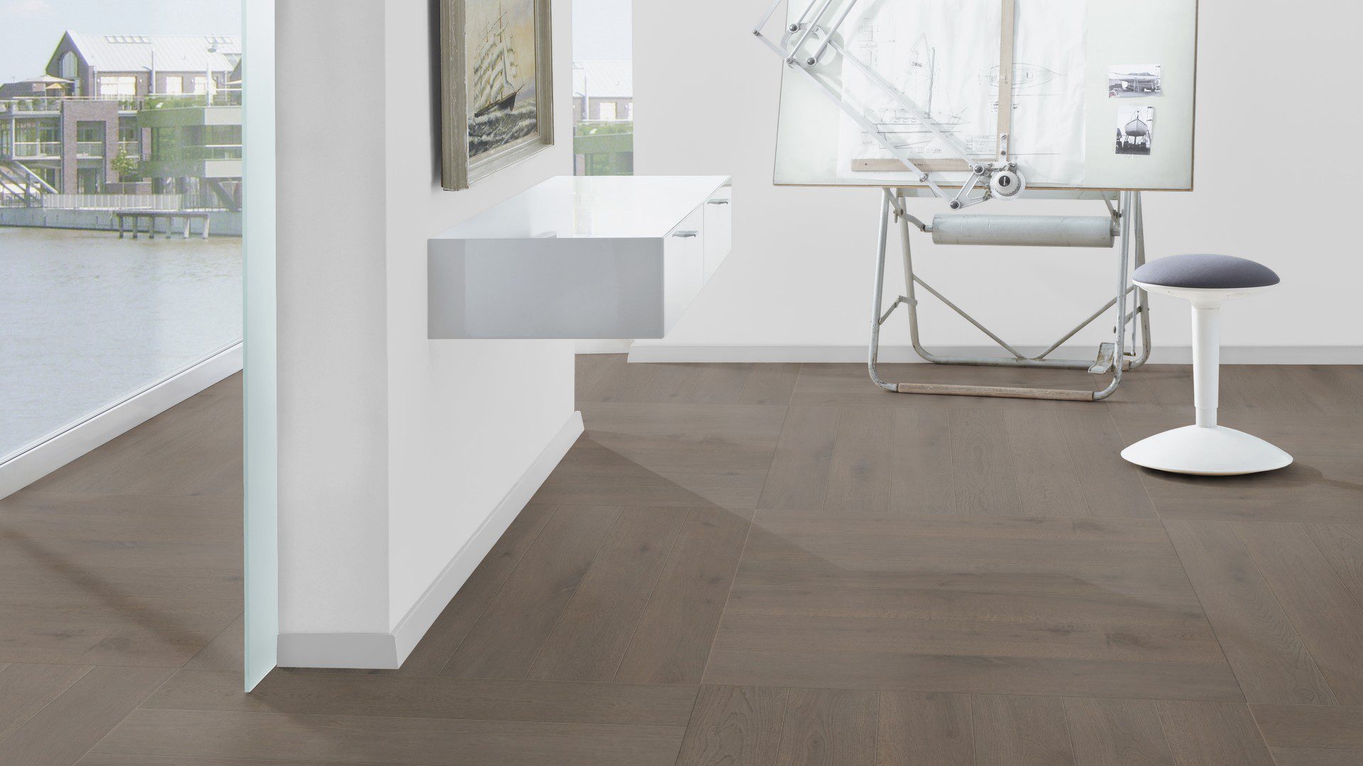 Parkett ter Hürne Eiche basalt brown, gebürstet, gefast, besonders matter Lack
