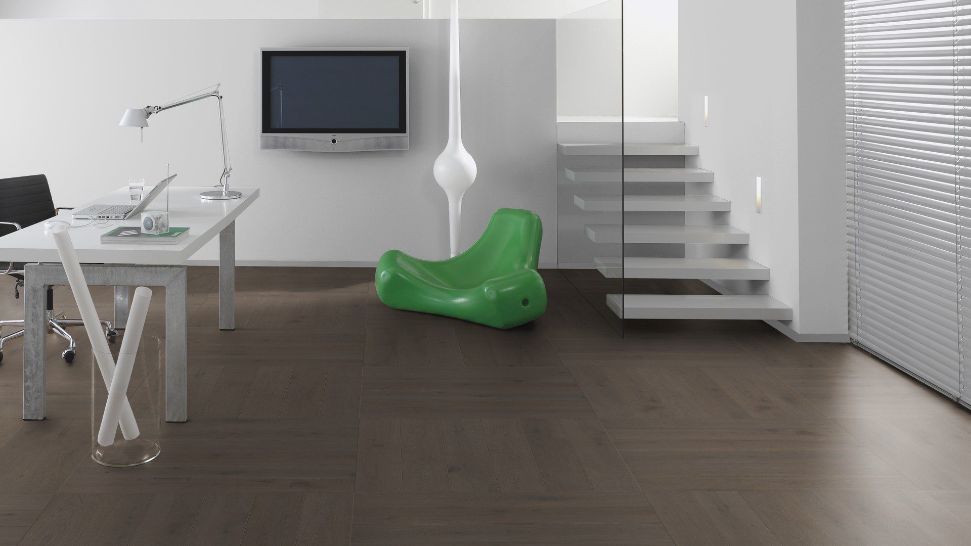 Parkett ter Hürne Eiche basalt brown, gebürstet, gefast, besonders matter Lack