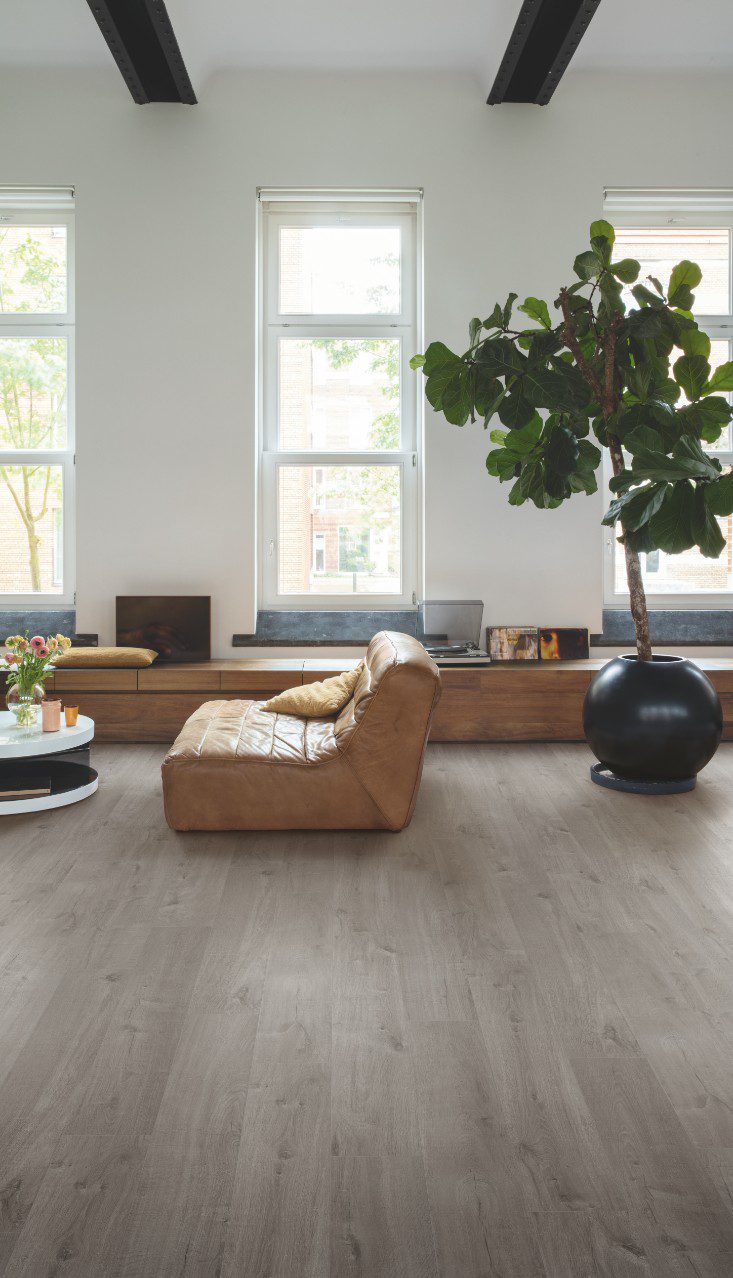 LVT Vinylboden Quick-Step, Pulse Click Plus, Cotton Oak Cozy Grey, Eiche, gefast