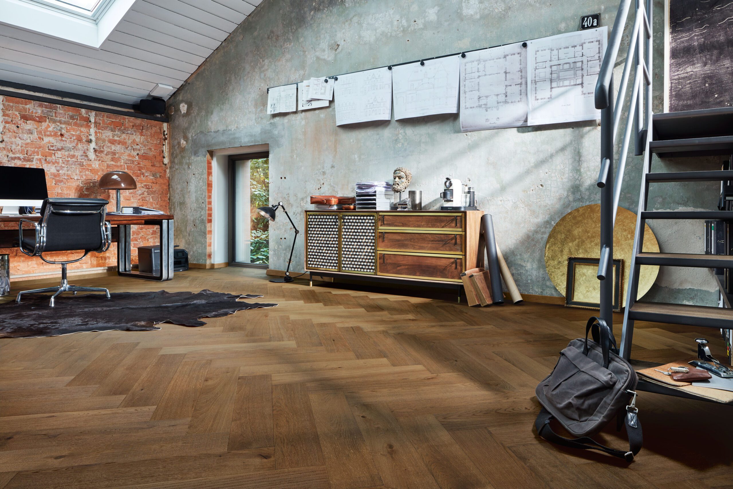 Fischgrätparkett Eiche Meister Lindura Classic olive grey oak, struktureeritud, ultramatt versiegelt