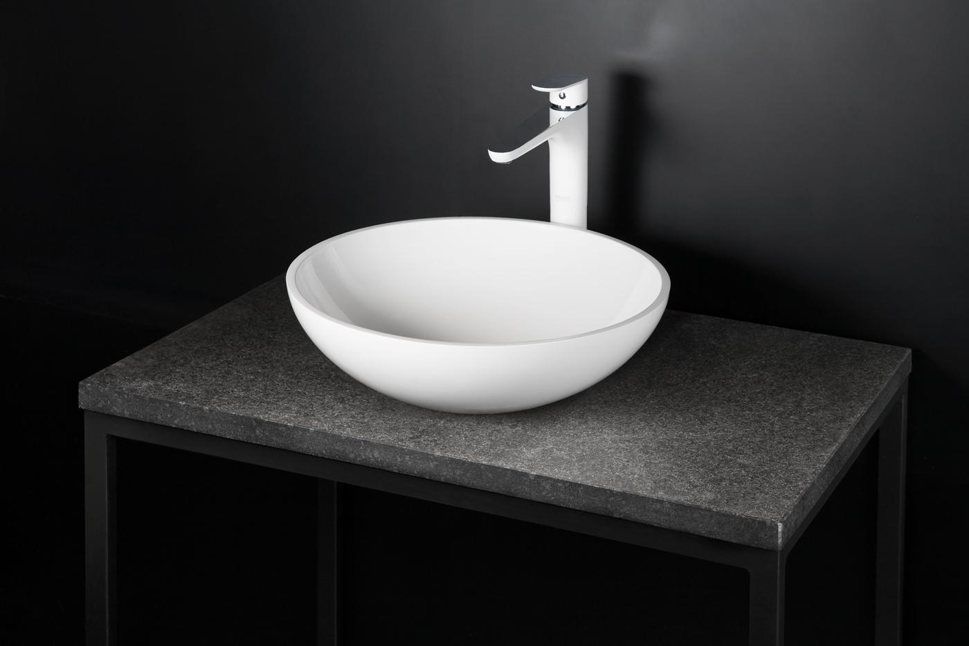 Waschbecken PAA ROUND ON, Cast Stone Mineralguss, glänzend, Aufsatzwaschbecken