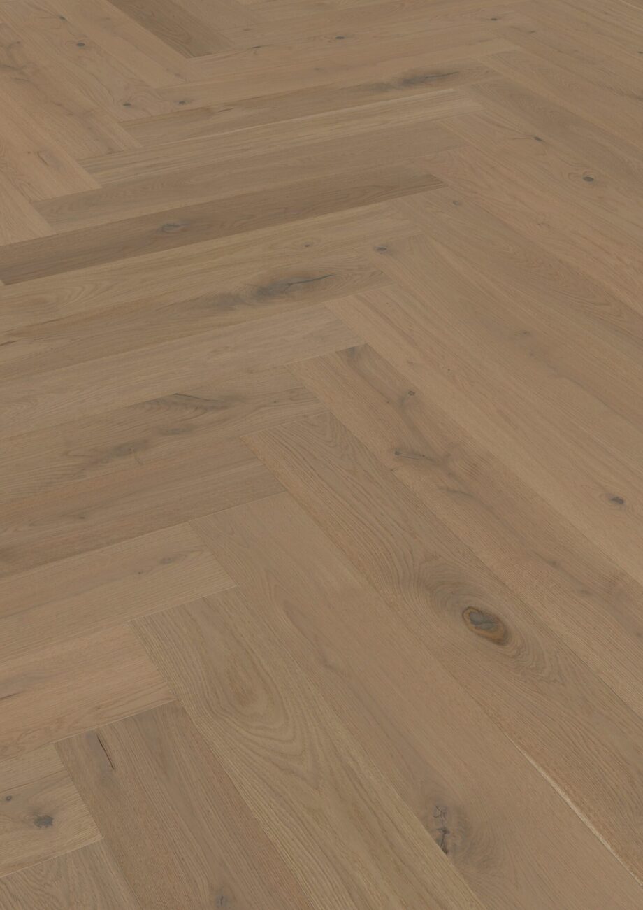 Fischgrätparkett Eiche, ter Hürne, Oak ochre brown, Fischgrätparkett, gebürstet, gefast, extra matt versiegelt – Ansicht 2 Fischgrätparkett Eiche, ter Hürne, Oak ochre brown, Fischgrätparkett, gebürstet, gefast, extra matt versiegelt – 2