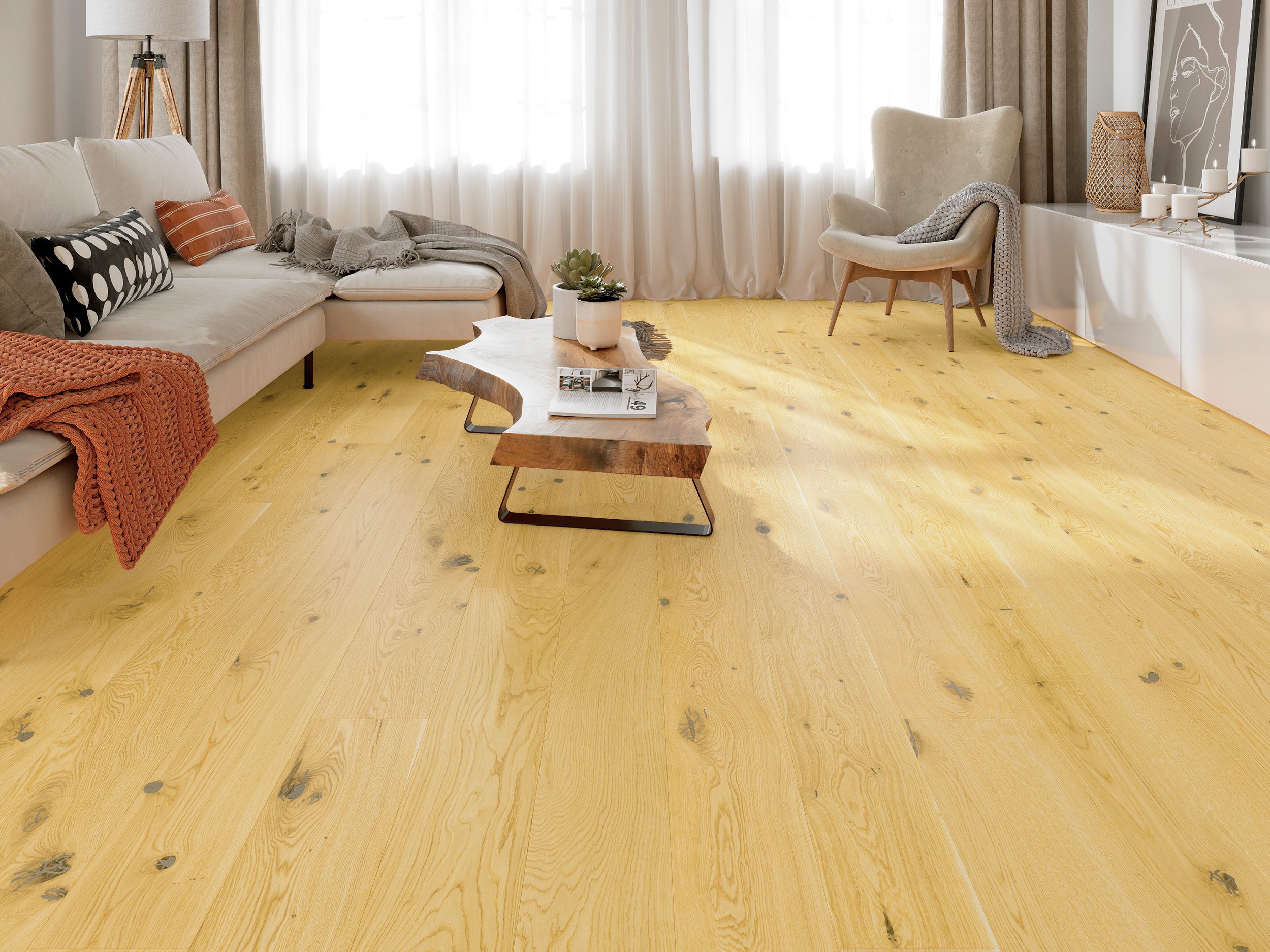 Parkett Boden Eiche, rustic, gebürstet, gefast, extra matt versiegelt 5%