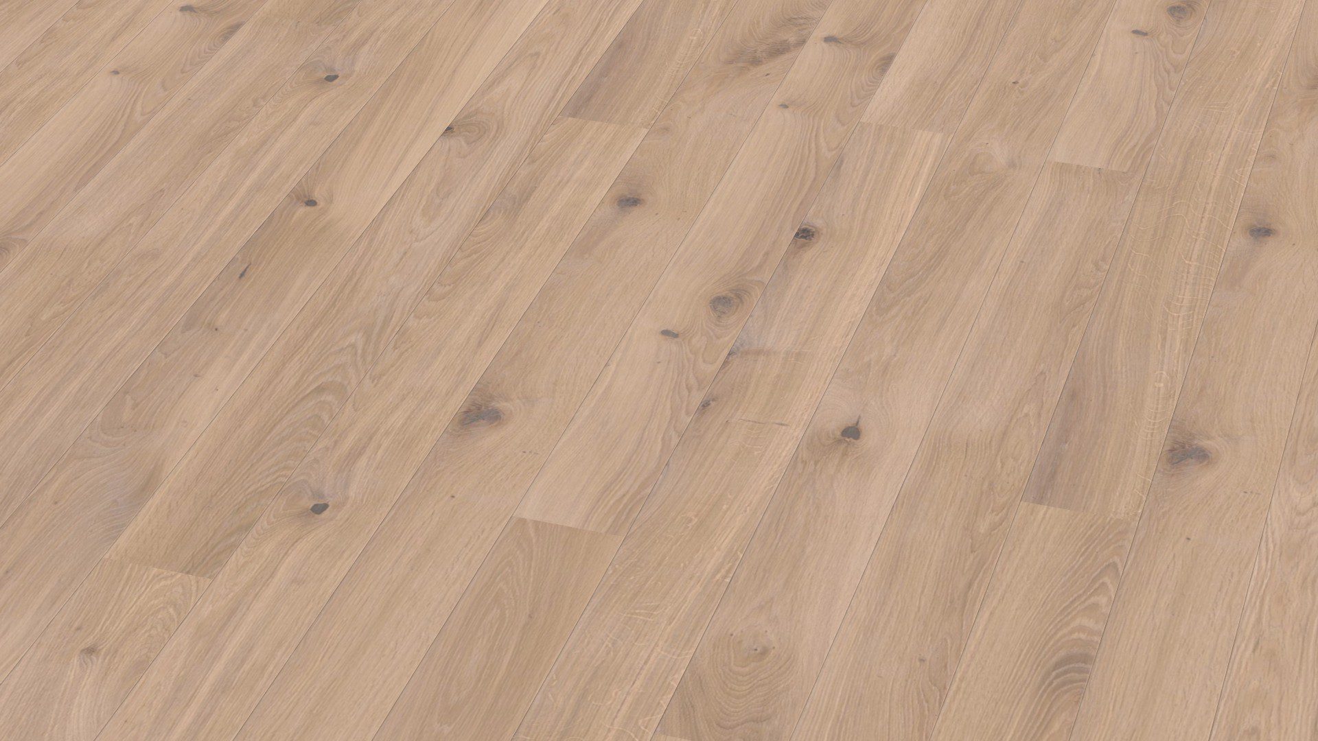 Parkettilattia Bauwerk Casapark Tammi 46 Crema harjattu B-Protect – vaalea, pehmeän lämmin tammen sävy, harjattu pinta ja rauhallinen, luonnollinen puukuvio.