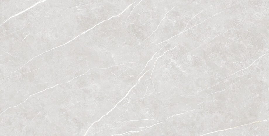 004.505.0183.07981-1 Polierte Bodenfliese aus Feinsteinzeug in Marmoroptik Tau Elite Silver Pol, 90x180 cm, 11 mm, Silbergrau, rektifiziert