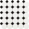 Keramikmosaik Tech Octagon White, 30x30 cm, Weiß-Schwarz