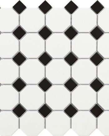 Keramikmosaik Tech Octagon White, 30x30 cm, Weiß-Schwarz