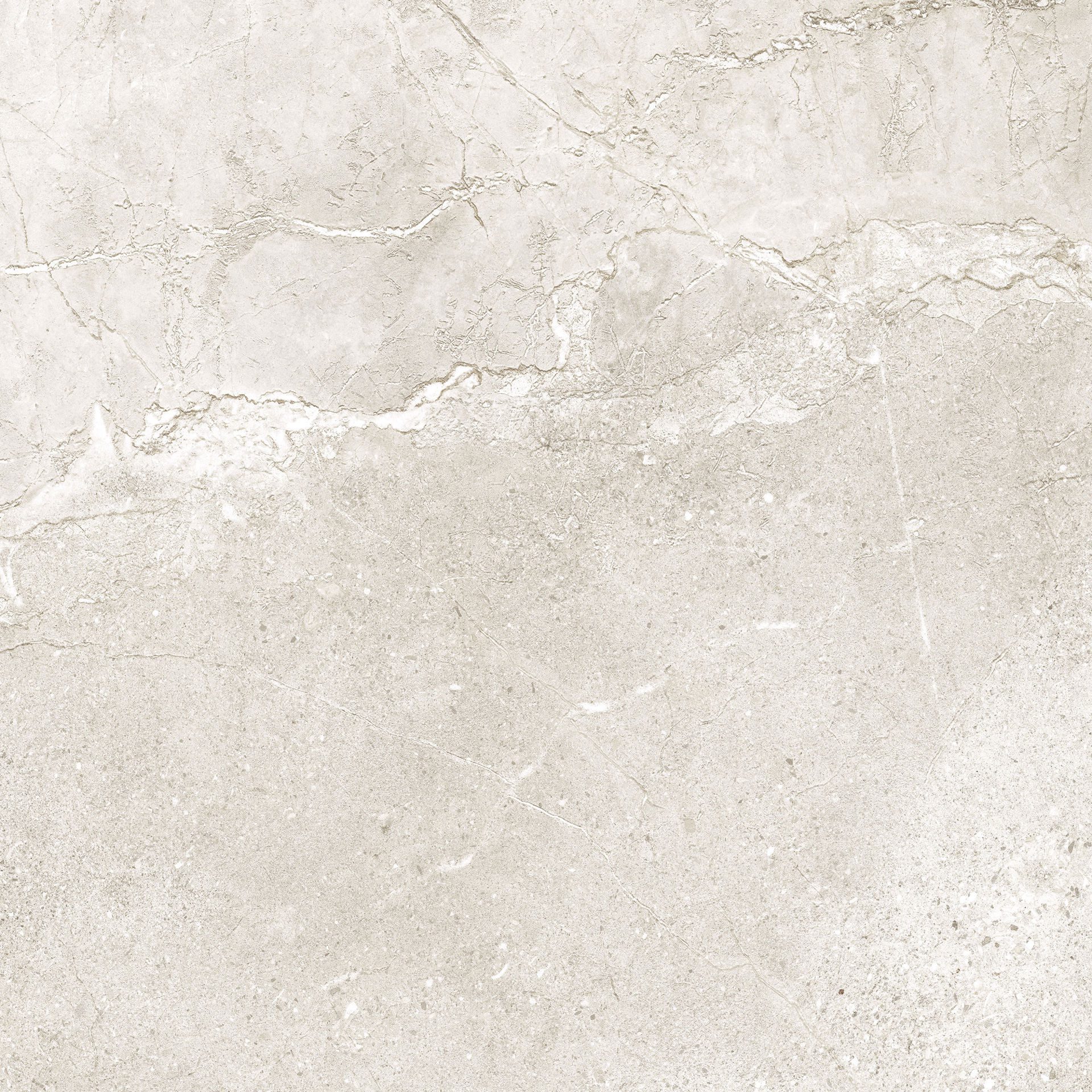 Matte Bodenfliese aus Feinsteinzeug in Steinoptik Stone Age White, 60x60 cm, 10 mm, Weiß, R10