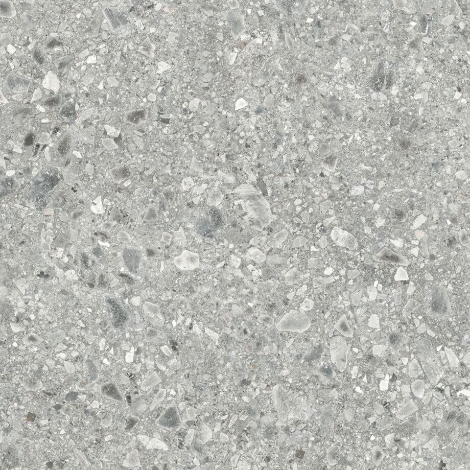 Matte Bodenfliese aus Feinsteinzeug in Terrazzo-Optik Terrazzo Grey, 60x60 cm, 8,8 mm, Grau
