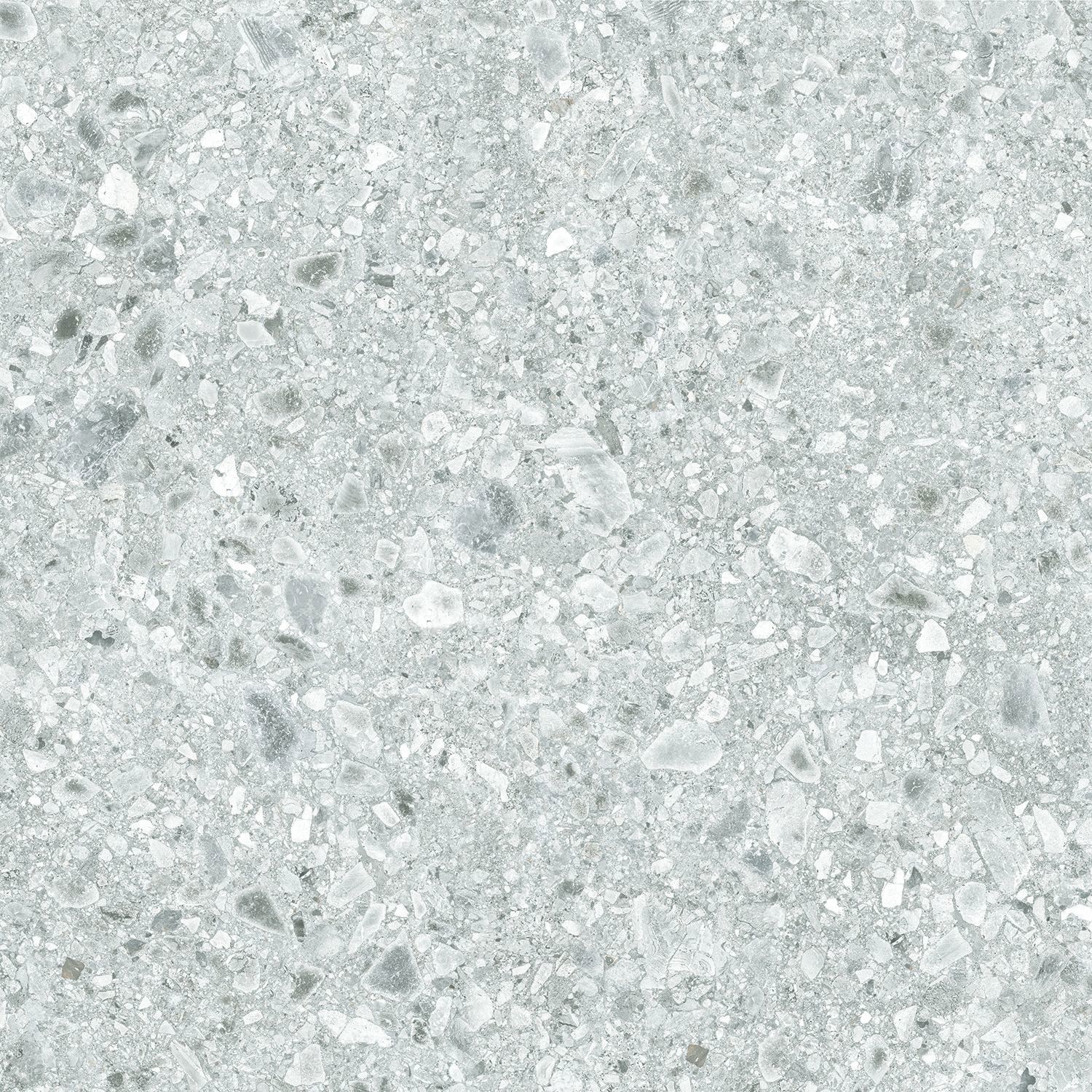 Matte Bodenfliese aus Feinsteinzeug in Terrazzo-Optik Terrazzo White, 60x60 cm, 8,8 mm, Weiß