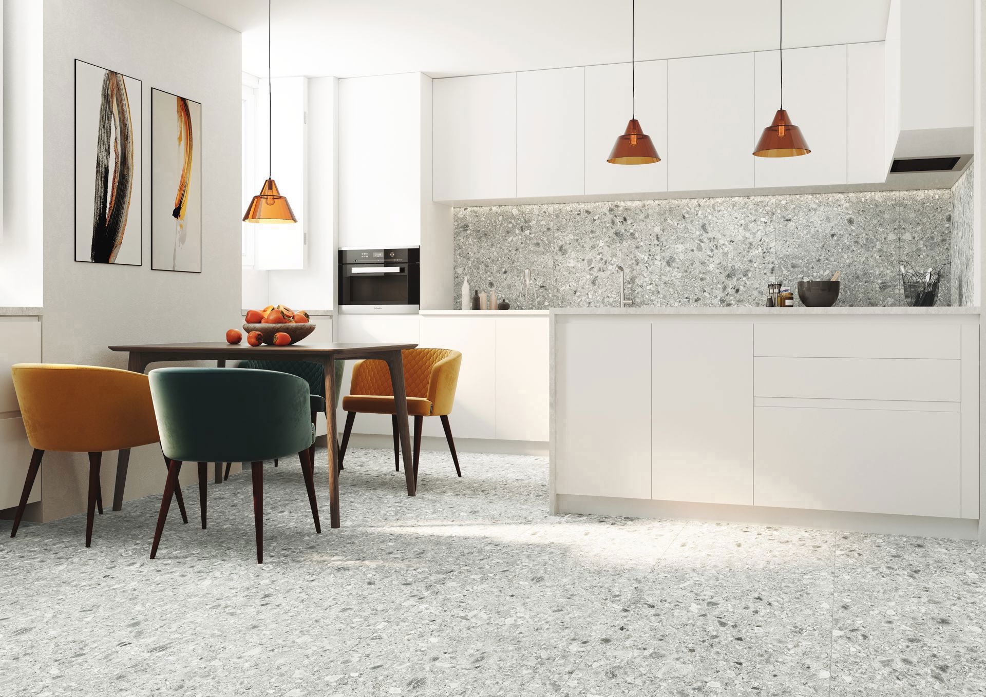 Matte Bodenfliese aus Feinsteinzeug in Terrazzo-Optik Terrazzo White, 60x60 cm, 8,8 mm, Weiß – 2