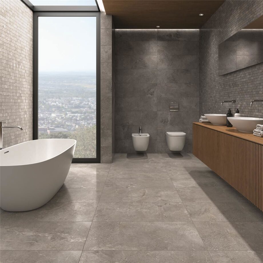 Matte Bodenfliese aus Feinsteinzeug in Steinoptik Stone Age Anthracite, 60x60 cm, 10 mm, Anthrazit, R10 – 2