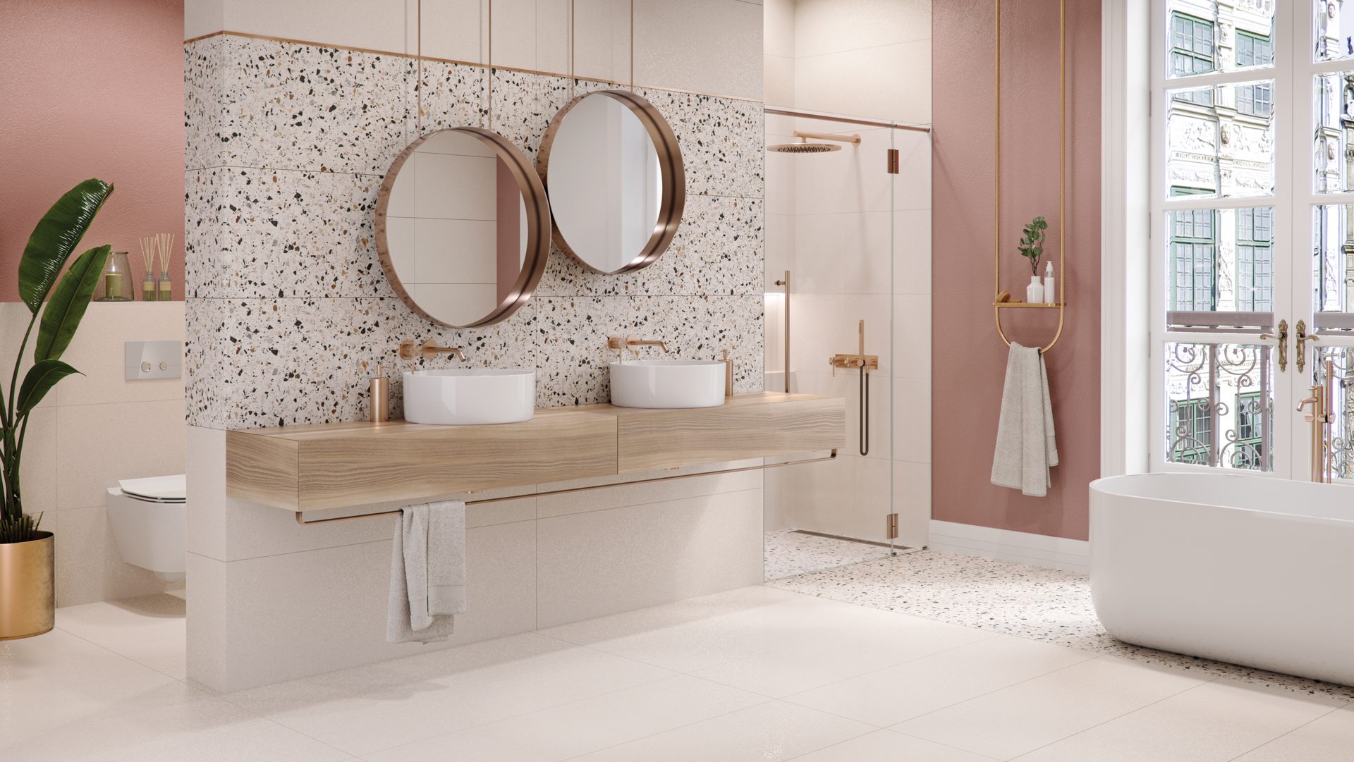 Halbpolierte Bodenfliese aus Feinsteinzeug in Terrazzo-Optik Hika Terrazzo Mix, 60x120 cm, 8 mm, mehrfarbig, R9 – 2
