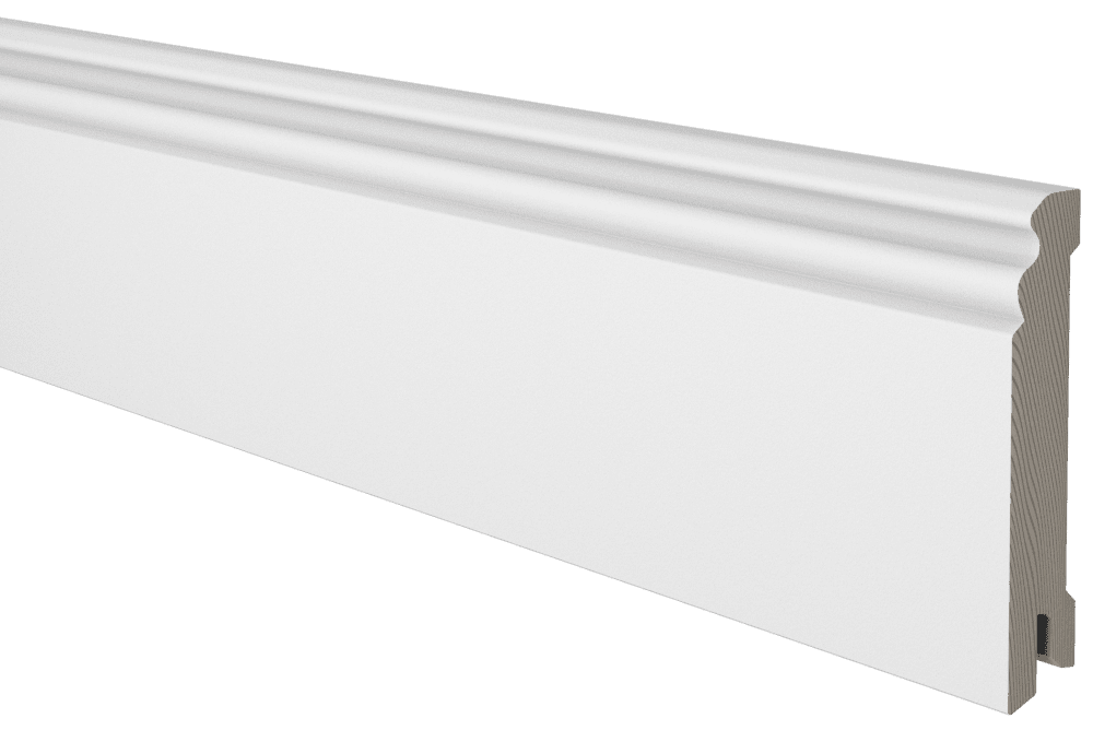 Sockelleiste Kiefer weiss lackiert, profiliert, 14x95x2700 mm