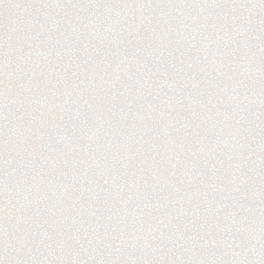017.010.0108.15540-1 Matte Bodenfliese aus Feinsteinzeug in Terrazzo-Optik Tau Portobello White, 100x100 cm, Weiß, R10, rektifiziert