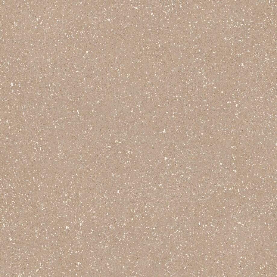 Matte Bodenfliese aus Feinsteinzeug in Terrazzo-Optik Tau Sassy Greige, 90x90 cm, Greige, R10, rektifiziert