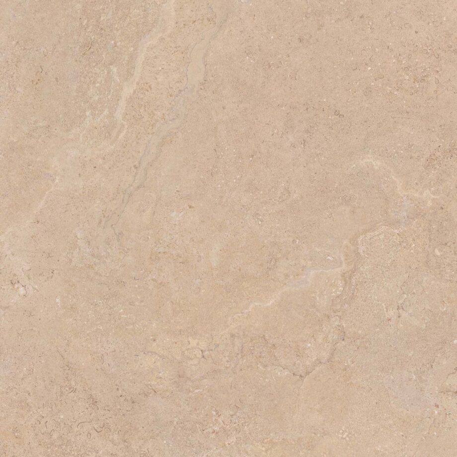 017.090.0119.15805-1 Rutschhemmende Bodenfliese aus Feinsteinzeug in Steinoptik Tau Dorset Sand ADZ, 90x90 cm, Sandbeige, R11, rektifiziert