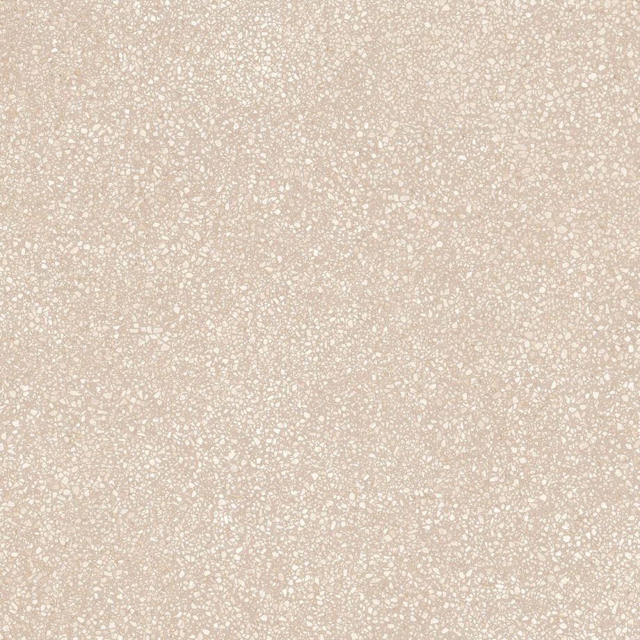 017.120.0119.15540-1 Matte Bodenfliese aus Feinsteinzeug in Terrazzo-Optik Tau Portobello Sand, 120x120 cm, 9 mm, Sandbeige, R10, rektifiziert