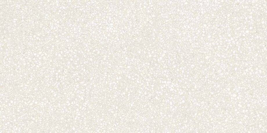Matte Bodenfliese aus Feinsteinzeug in Terrazzo-Optik Tau Portobello White, 60x120 cm, Weiß, R10, rektifiziert