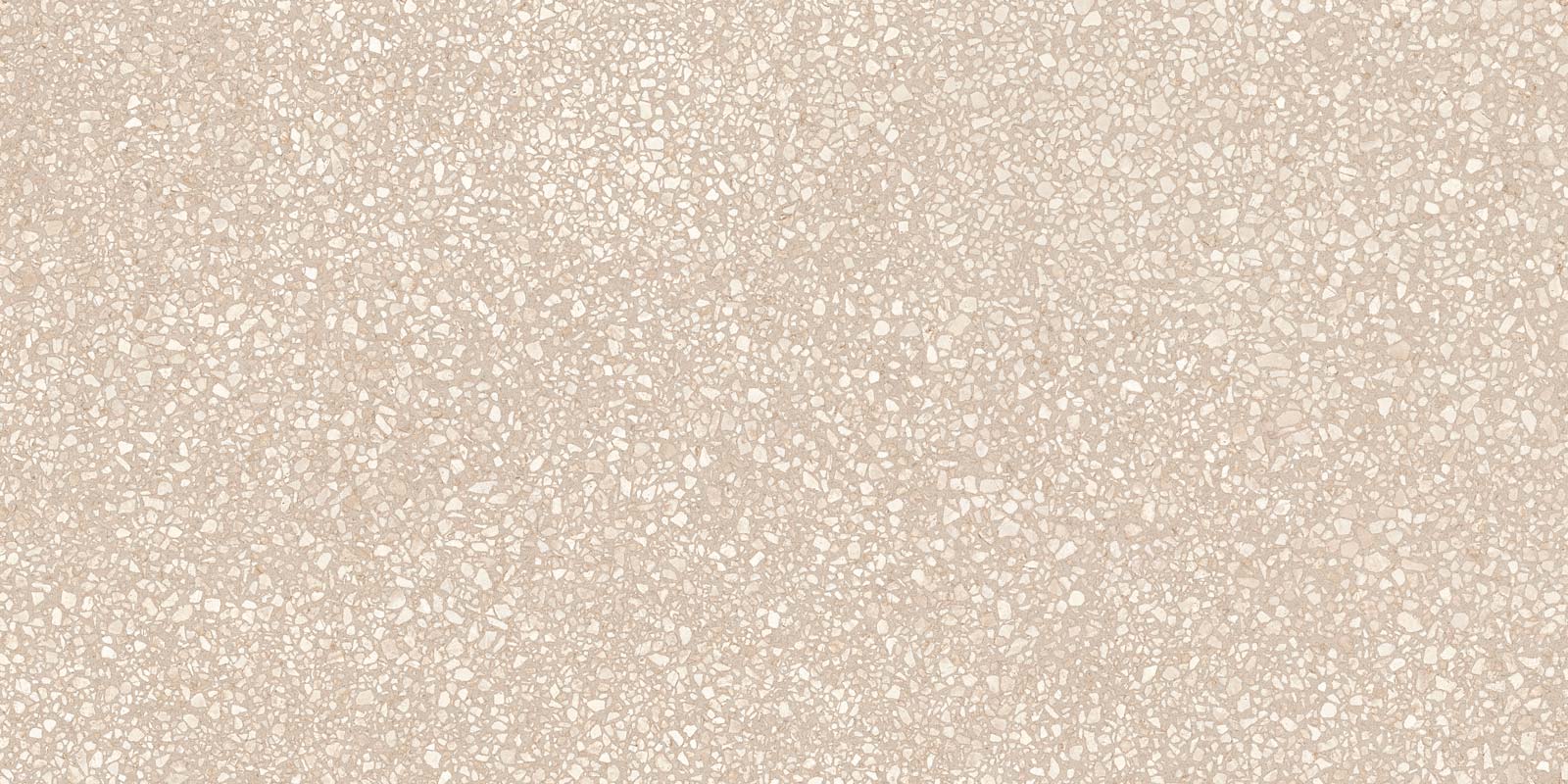 Matte Bodenfliese aus Feinsteinzeug in Terrazzo-Optik Tau Portobello Sand, 60x120 cm, Sandbeige, R10, rektifiziert
