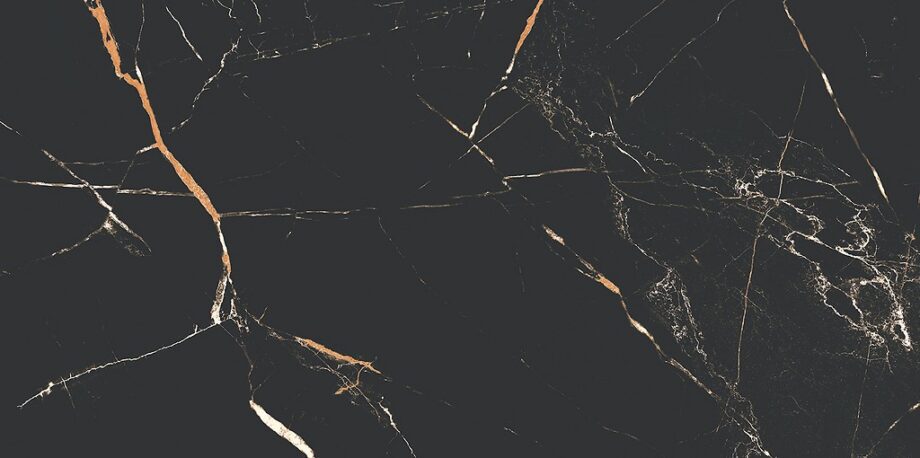 182445-1 Matte Bodenfliese aus Feinsteinzeug in Marmoroptik Marie Show Black, 60x120 cm, 8 mm, Schwarz