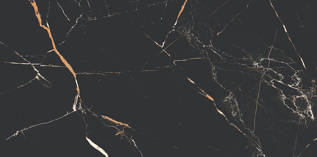 Matte Bodenfliese aus Feinsteinzeug in Marmoroptik Marie Show Black, 60x120 cm, 8 mm, Schwarz