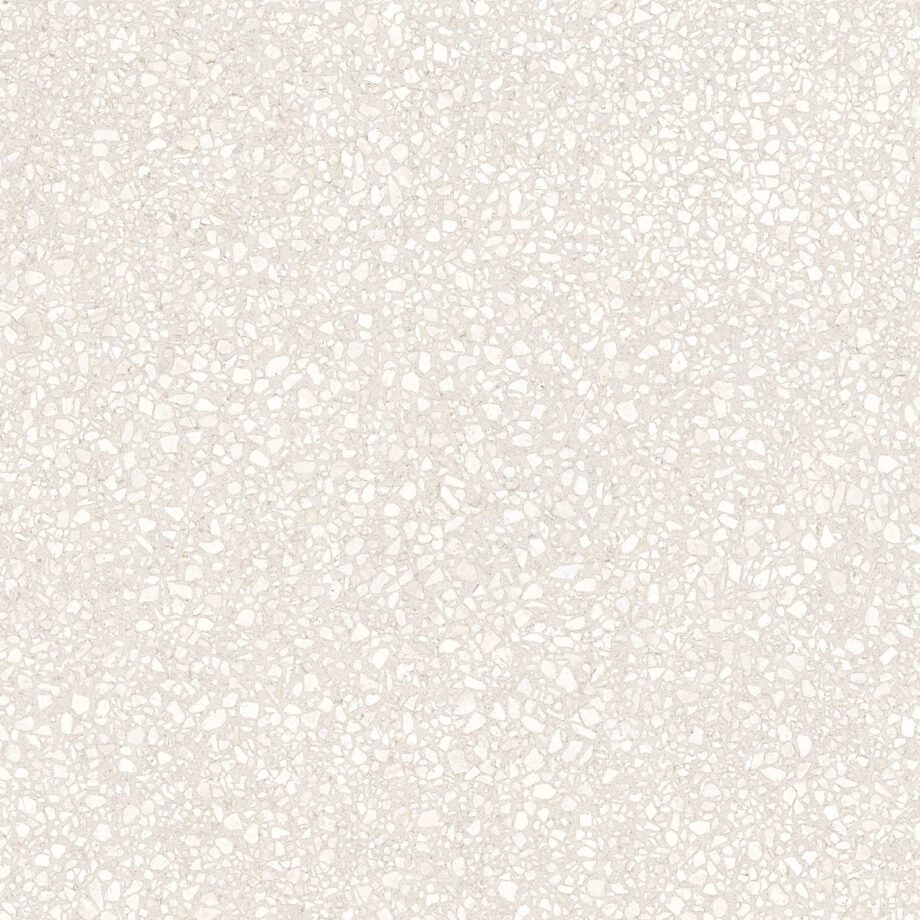 017.840.0108.15540-1 Matte Bodenfliese aus Feinsteinzeug in Terrazzo-Optik Tau Portobello White, 60x60 cm, 9 mm, Weiß, R10, rektifiziert