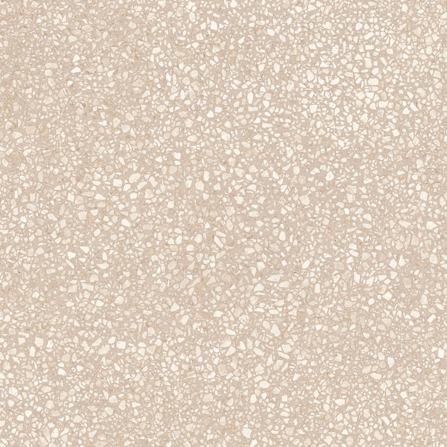 017.840.0119.15540-1 Matte Bodenfliese aus Feinsteinzeug in Terrazzo-Optik Tau Portobello Sand, 60x60 cm, 9 mm, Sandbeige, R10, rektifiziert