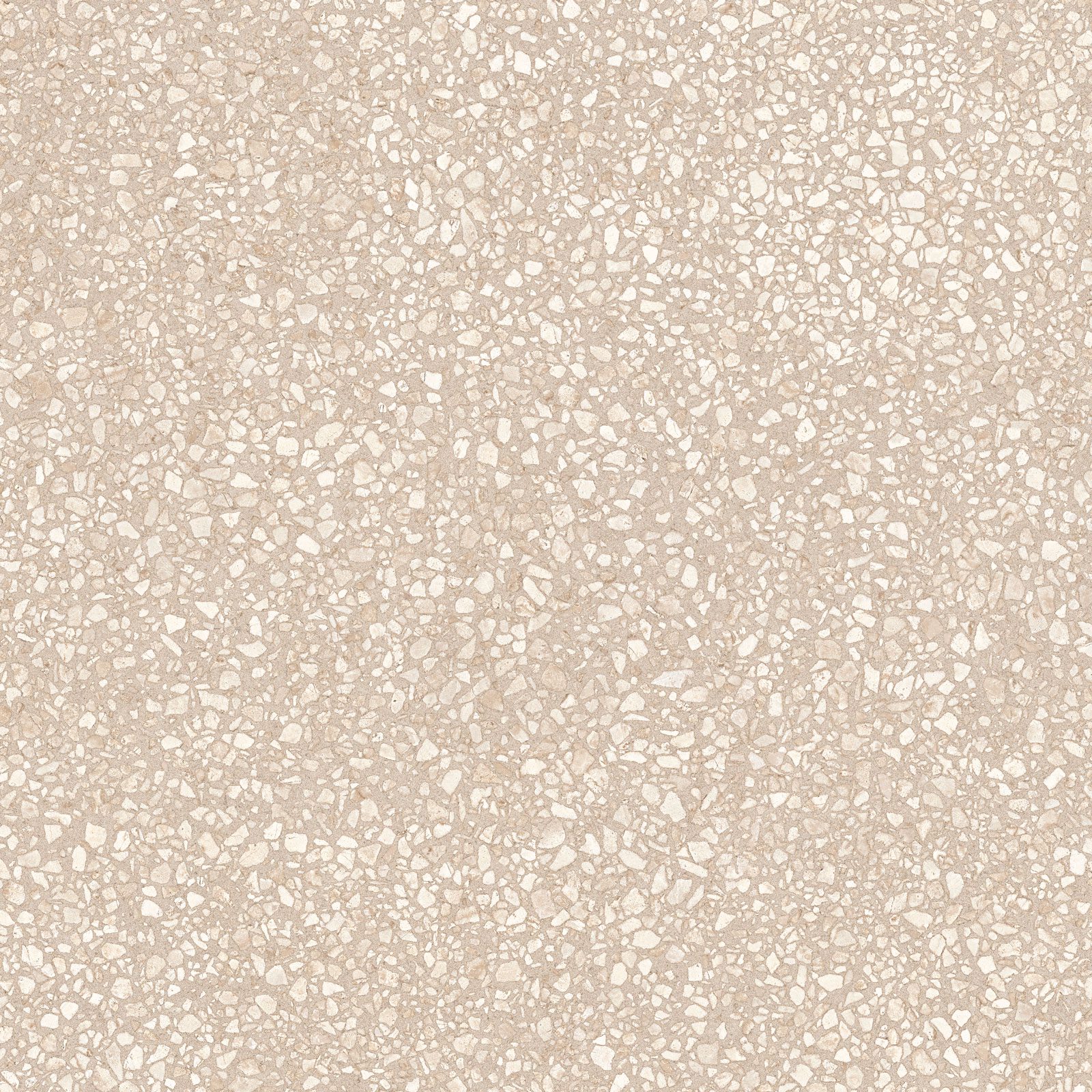 Matte Bodenfliese aus Feinsteinzeug in Terrazzo-Optik Tau Portobello Sand, 60x60 cm, 9 mm, Sandbeige, R10, rektifiziert