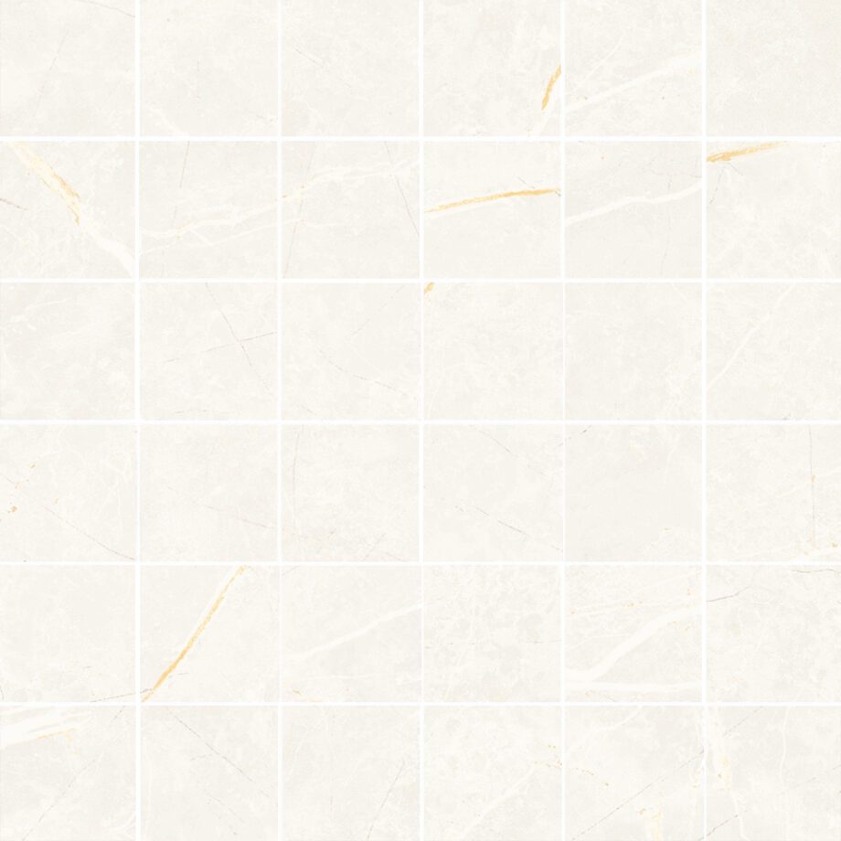 036.281.0108.09213-1 Matte Mosaikfliese aus Feinsteinzeug in Marmoroptik Tau Elite White 5x5, 30x30 cm, Weiß