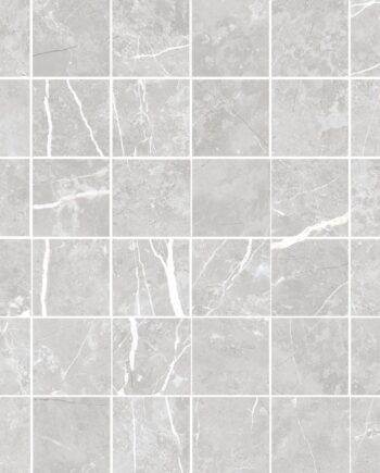Matte Mosaikfliese aus Feinsteinzeug in Marmoroptik Tau Elite Silver 5x5, 30x30 cm, Silbergrau