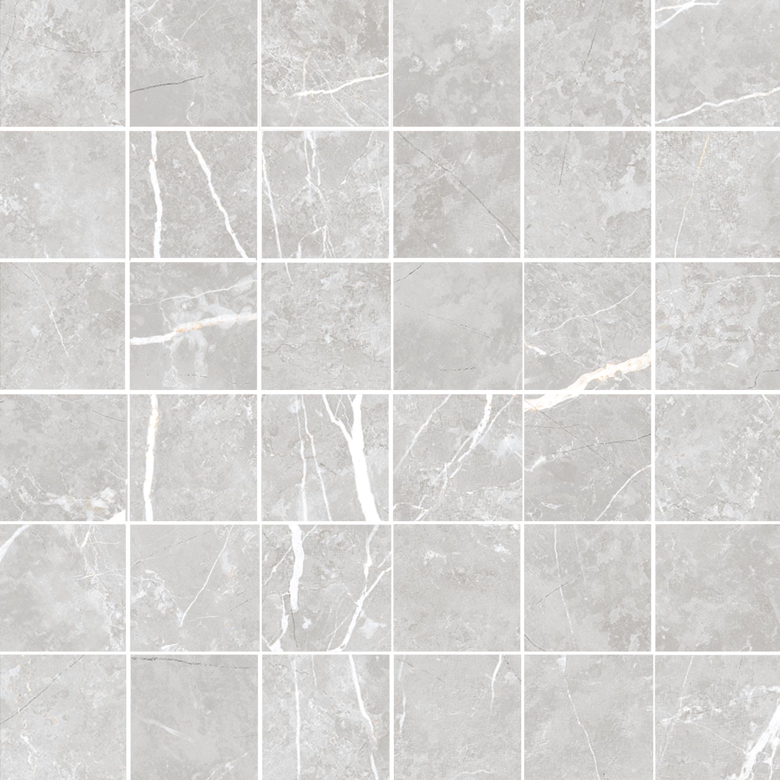Matte Mosaikfliese aus Feinsteinzeug in Marmoroptik Tau Elite Silver 5x5, 30x30 cm, Silbergrau