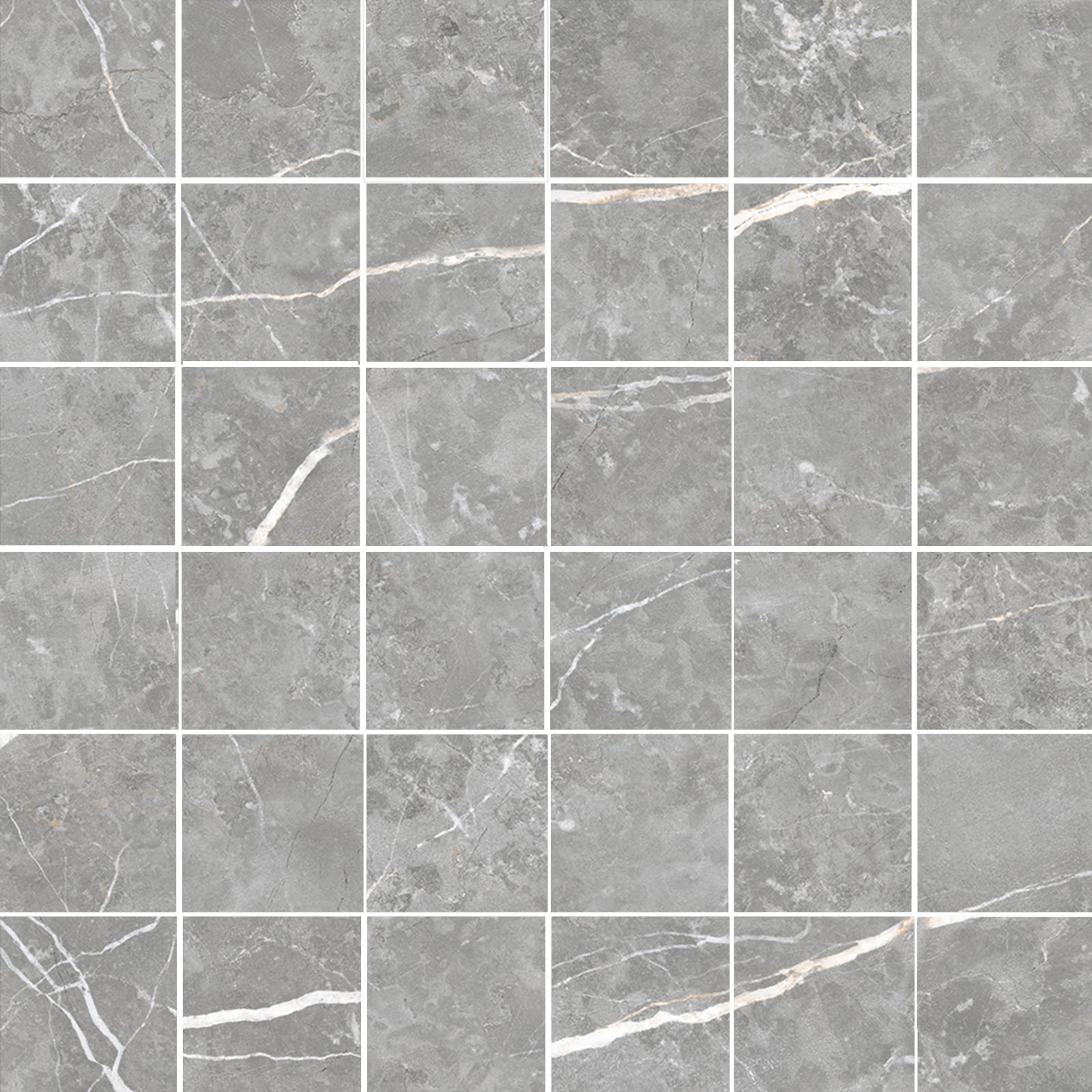 Matte Mosaikfliese aus Feinsteinzeug in Marmoroptik Tau Elite Gray 5x5, 30x30 cm, Grau