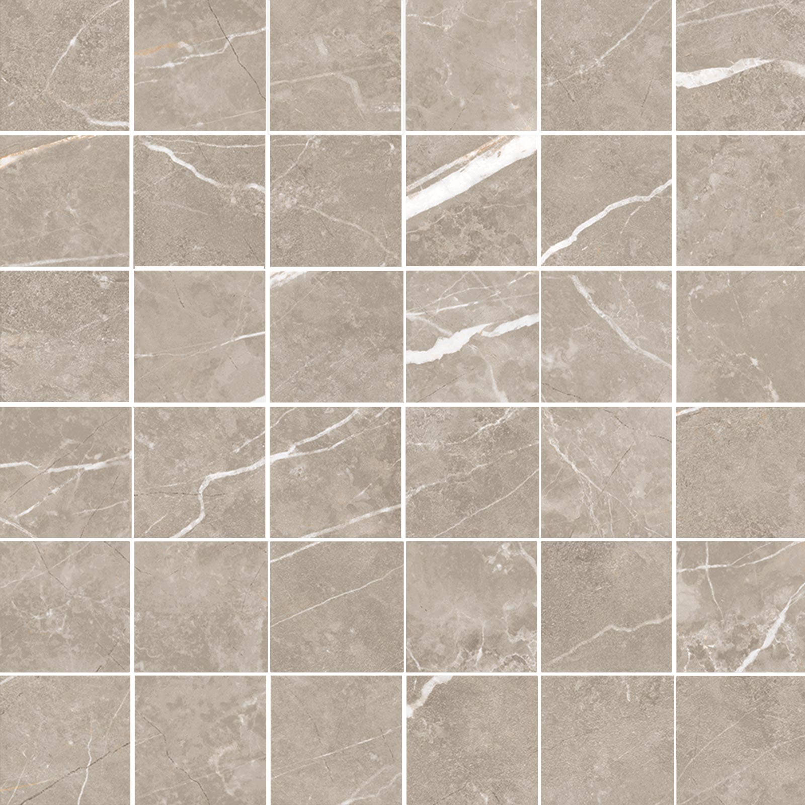 Matte Mosaikfliese aus Feinsteinzeug in Marmoroptik Tau Elite Greige 5x5, 30x30 cm, Greige