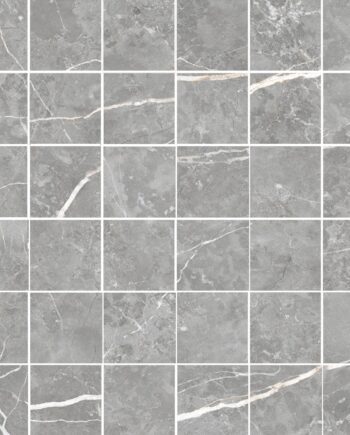 Polierte Mosaikfliese aus Feinsteinzeug in Marmoroptik Tau Elite Gray 5x5 Pol, 30x30 cm, Grau