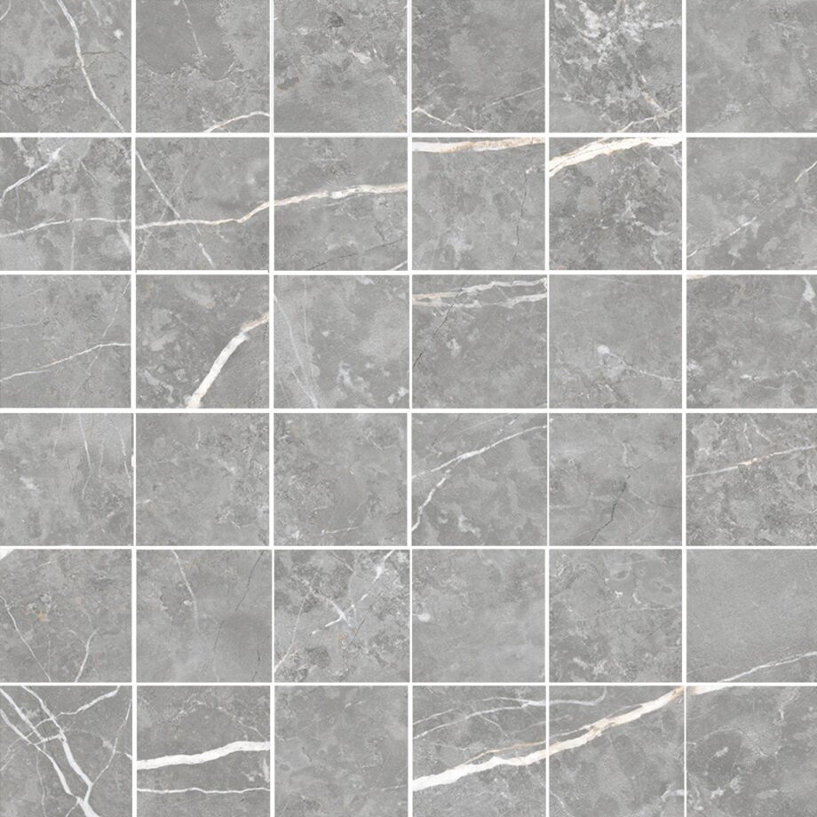 038.281.0368.07981-1 Polierte Mosaikfliese aus Feinsteinzeug in Marmoroptik Tau Elite Gray 5x5 Pol, 30x30 cm, Grau