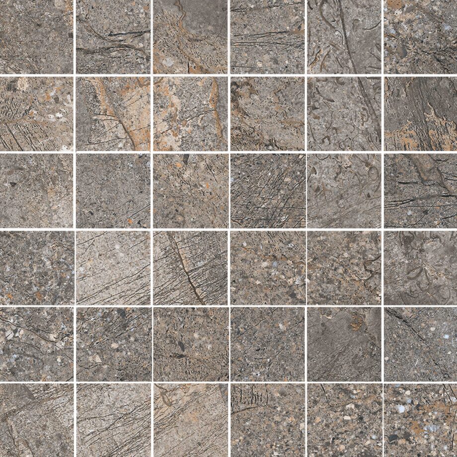 Mosaikfliese aus Feinsteinzeug in Steinoptik Tau Mainstone Gray 5x5 Pol, 30x30 cm, Grau