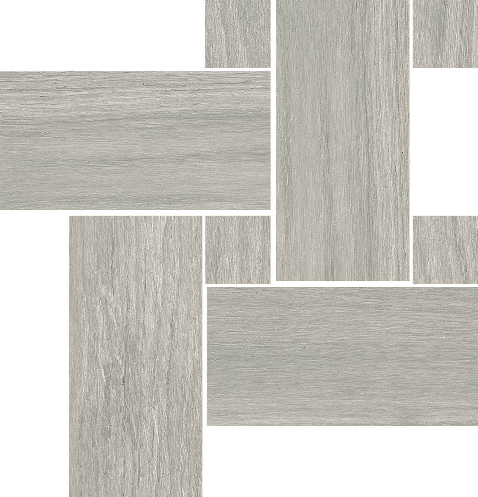 Mosaikfliese aus Feinsteinzeug in Holzoptik Tau Loire Silver Legno, 22x22 cm, Silbergrau