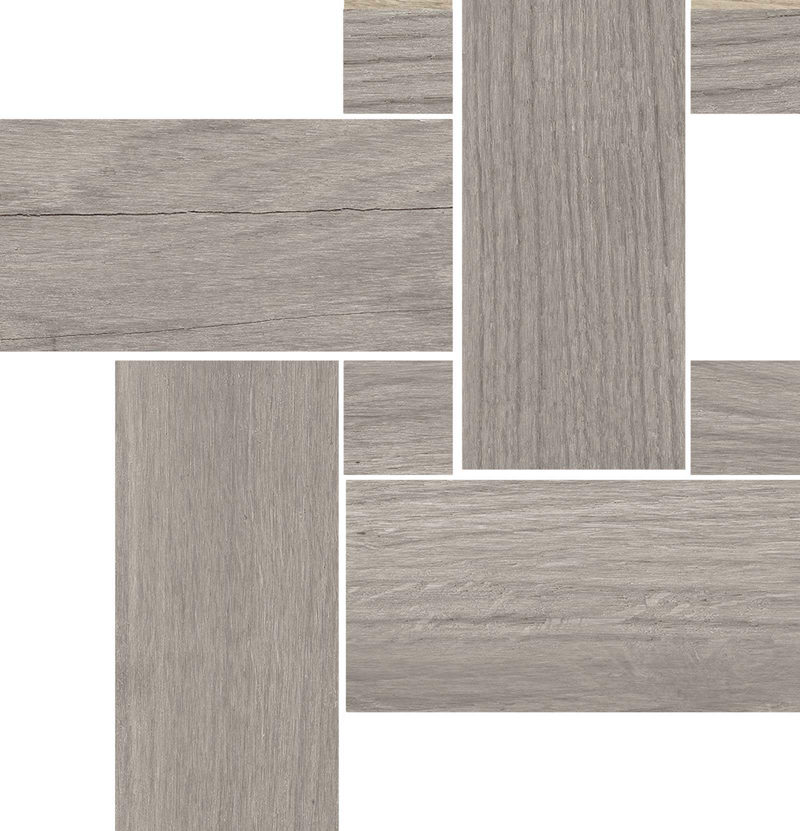 Mosaikfliese aus Feinsteinzeug in Holzoptik Tau Loire Gray Legno, 22x22 cm, Grau