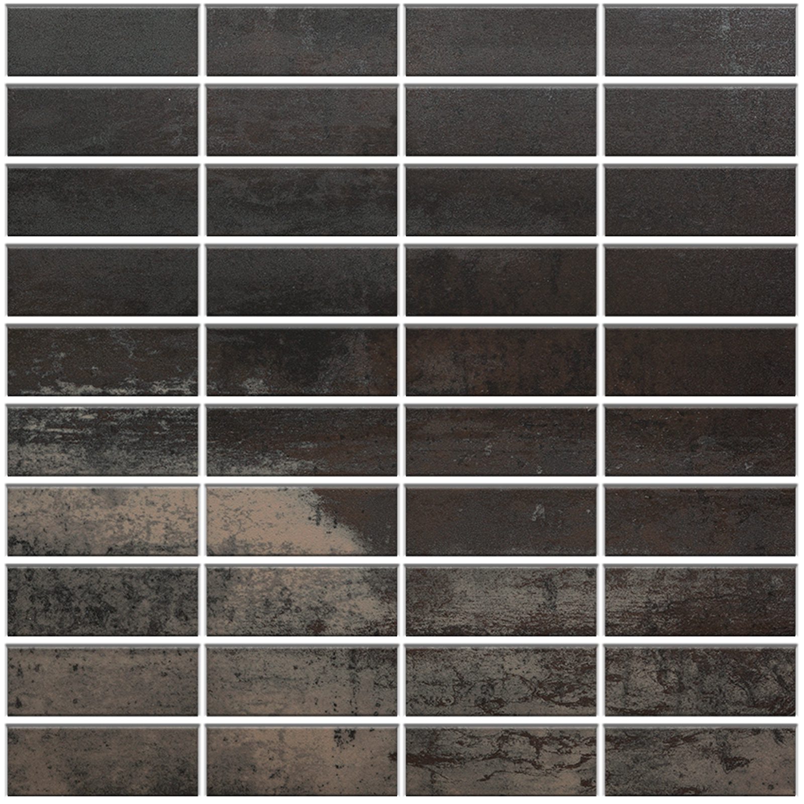 Mosaikfliese aus Feinsteinzeug in Cortenstahl-Optik Tau Corten B, 30x30 cm, dunkles Rostbraun