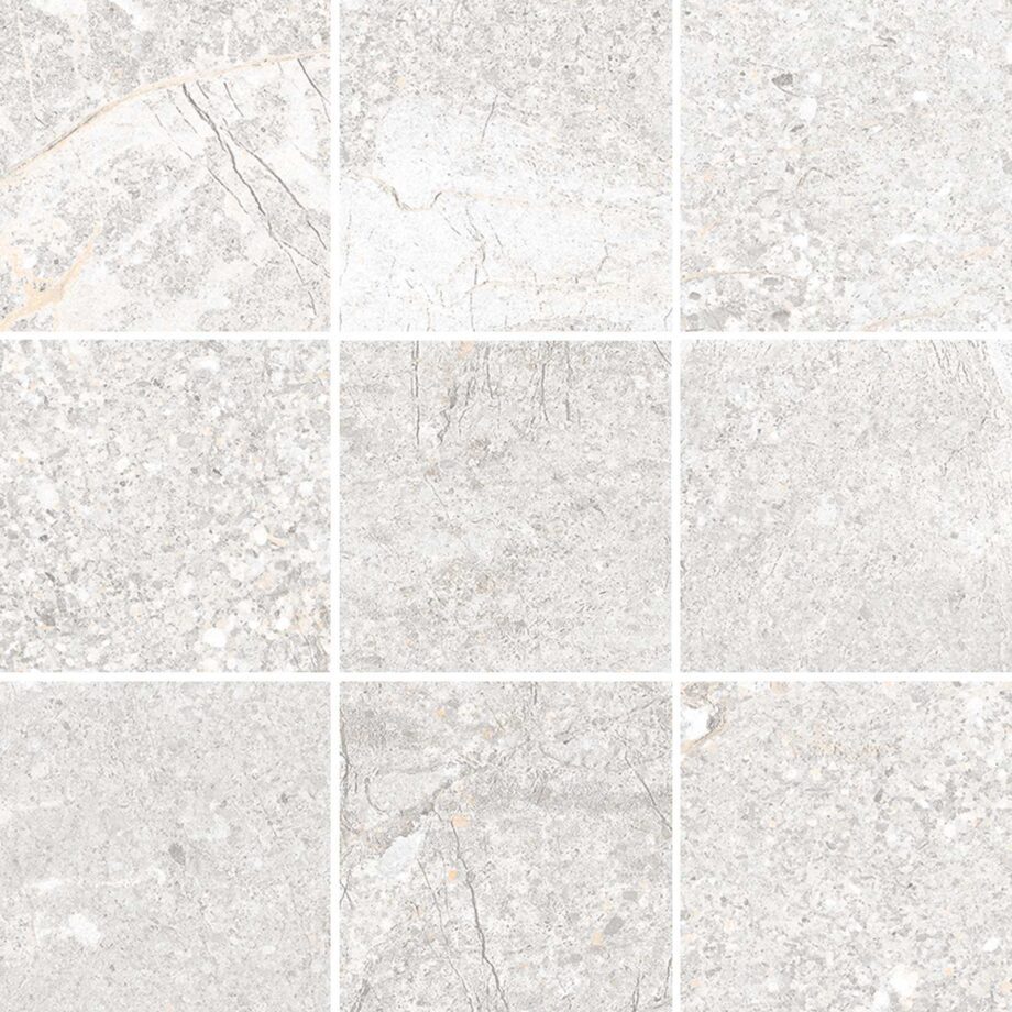 Mosaikfliese aus Feinsteinzeug in Steinoptik Tau Mainstone Silver 10x10, 30x30 cm, Silbergrau