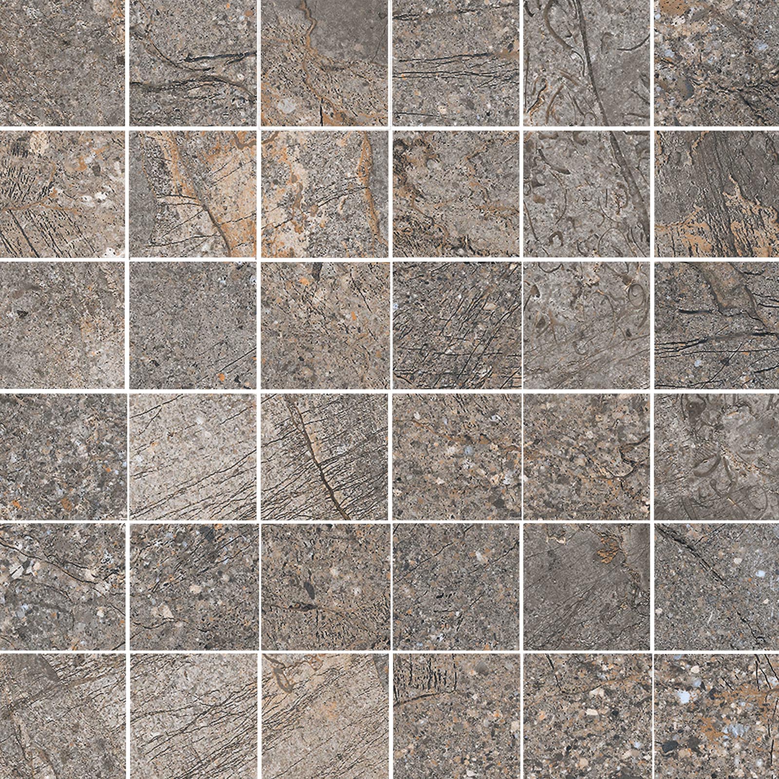 Mosaikfliese aus Feinsteinzeug in Steinoptik Tau Mainstone Gray 5x5, 30x30 cm, Grau