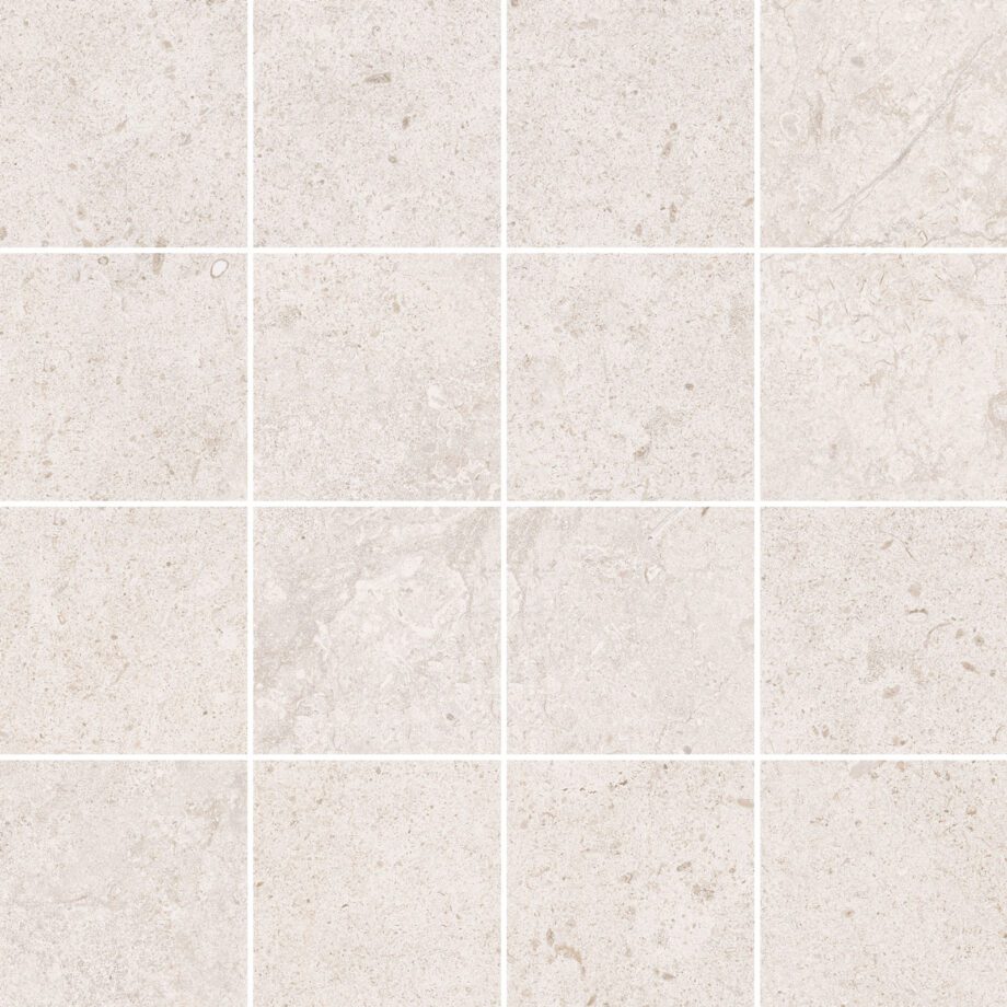 Mosaikfliese aus Feinsteinzeug in Steinoptik Tau Dorset White 7x7, 30x30 cm, Weiß