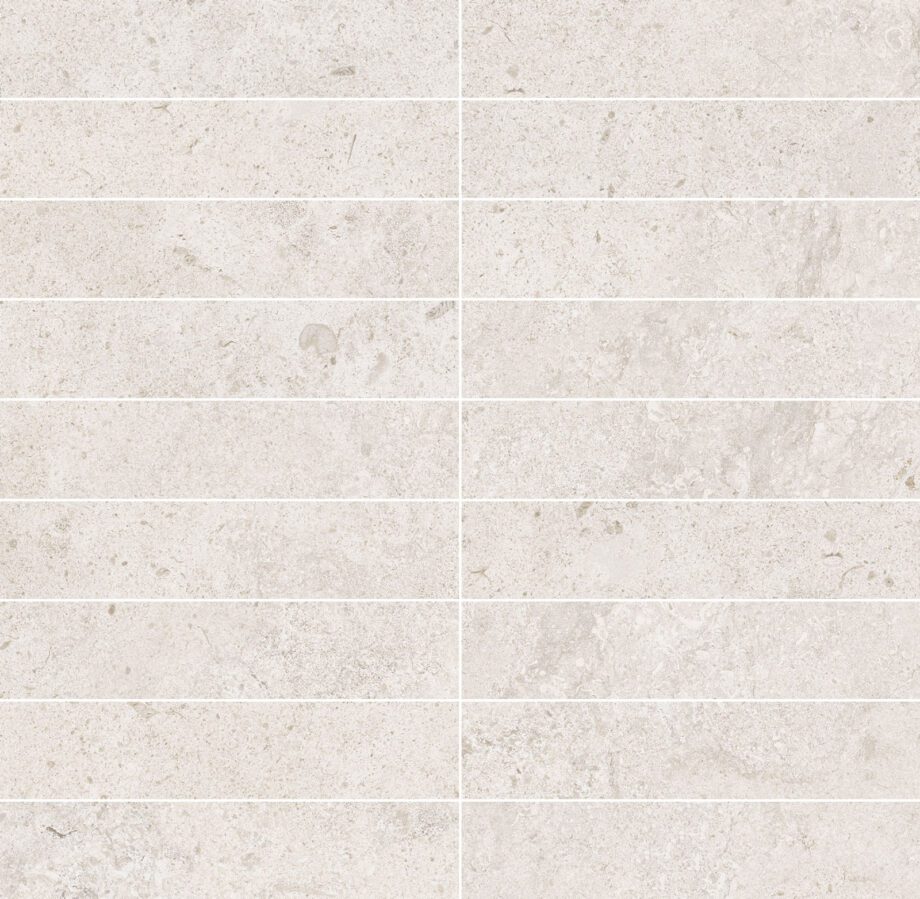 041.897.0108.15205-1 Mosaikfliese aus Feinsteinzeug in Steinoptik Tau Dorset White 3x15, 30x30 cm, Weiß