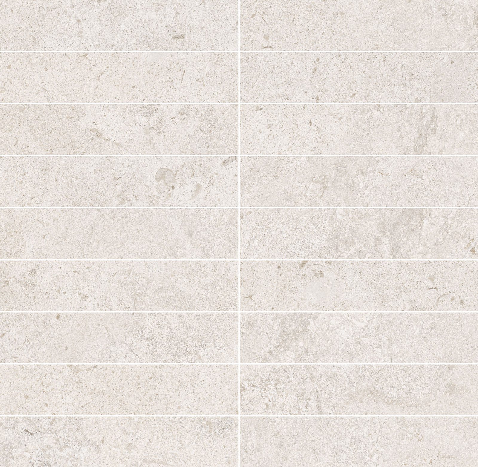 Mosaikfliese aus Feinsteinzeug in Steinoptik Tau Dorset White 3x15, 30x30 cm, Weiß