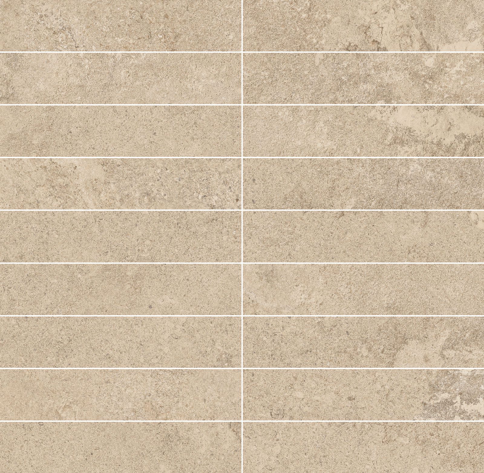 Mosaikfliese aus Feinsteinzeug in Steinoptik Tau Dorset Sand 3x15, 30x30 cm, Sandbeige